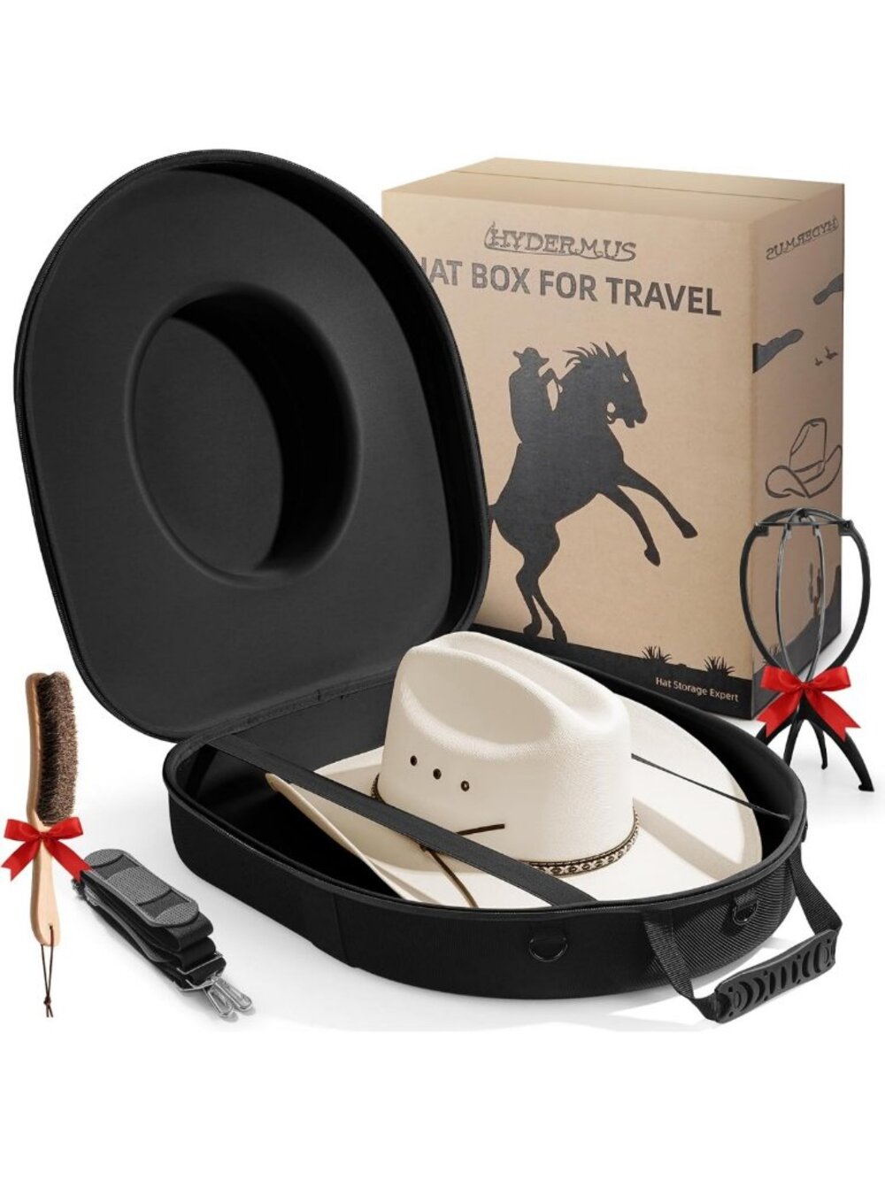 Extra Large Hard Shell Cowboy Hat Travel Case - Holds 2 Hats, Black Storage Box